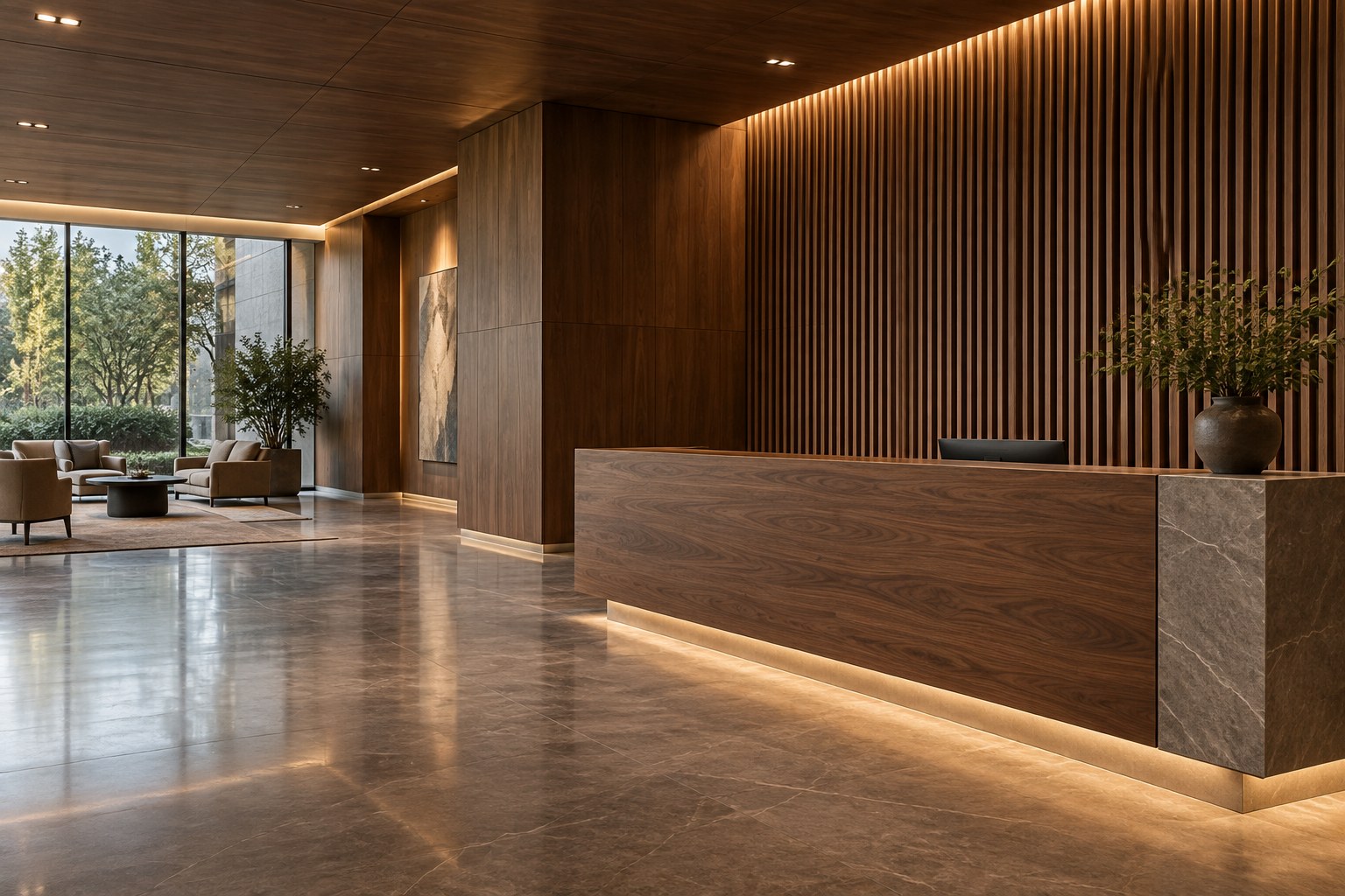 Architectural woodwork wall panels and reception environment