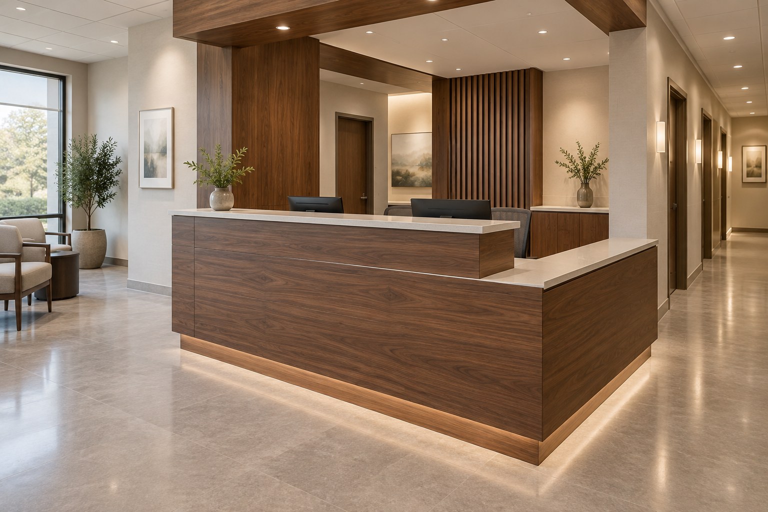 Medical office reception desk millwork
